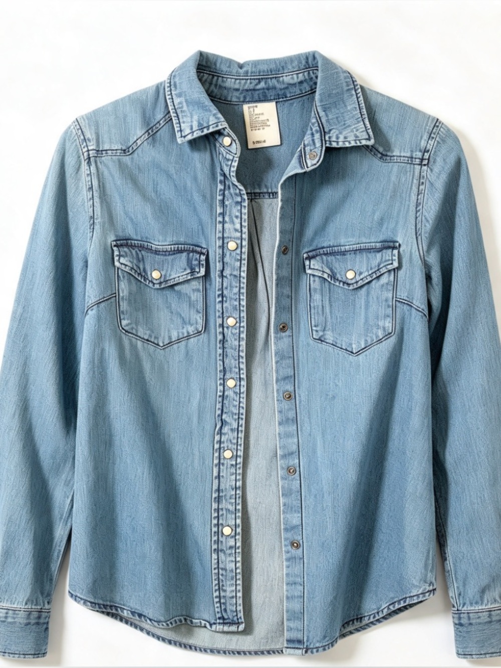 H&M Light Wash Denim Western Button Down Snap Shirt Flawless Condition US 2